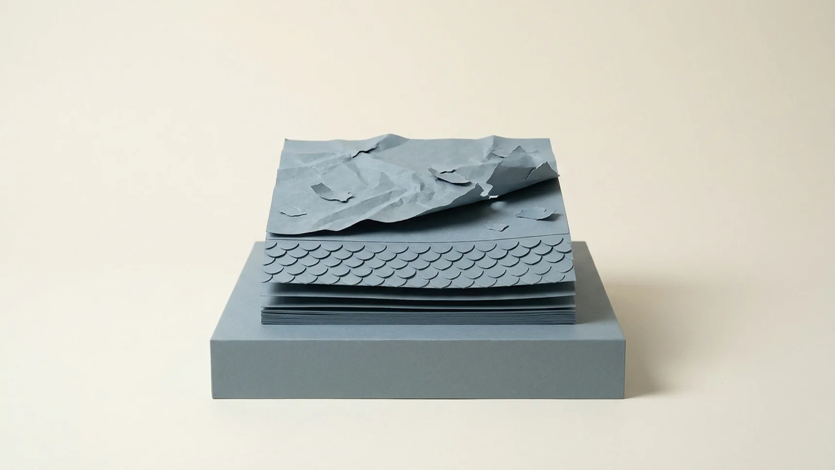 팔 안쪽 피부 단면을 그린 종이 그림 — 붉게 달아올랐던 겉층이 가라앉고 아래에서 새 장벽 층이 다시 차오르는 모습